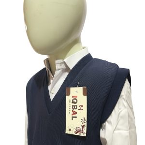 Blue sleeveless sweater for boys and girls, soft wool fabric, comfortable and stylish winter wear suitable for school or casual use.