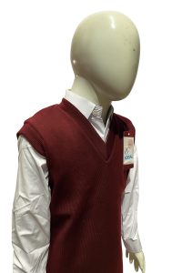 Maroon sleeveless sweater for boys and girls, soft wool fabric, warm and comfortable winter wear ideal for school or casual outfits.